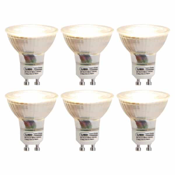 Set mit 6 GU10 3-Stufen-Dimm-zu-Warm-LED-Lampen 5W 380 lm 2000-2700K