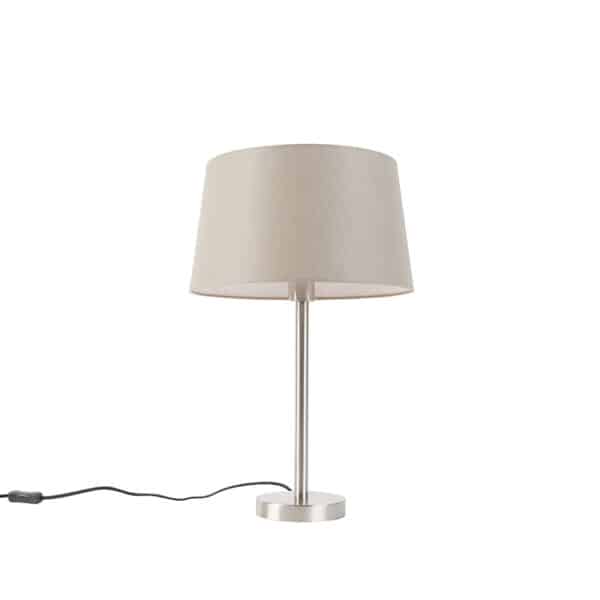 Moderne Tischlampe Stahl mit taupefarbenem Schirm 35 cm - Simplo