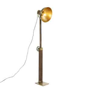 Industrielle Stehlampe Bronze mit Holz - Mangos