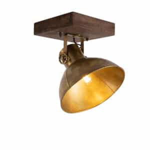 Industrieller Deckenspot Bronze mit Holz 30 cm - Mangos