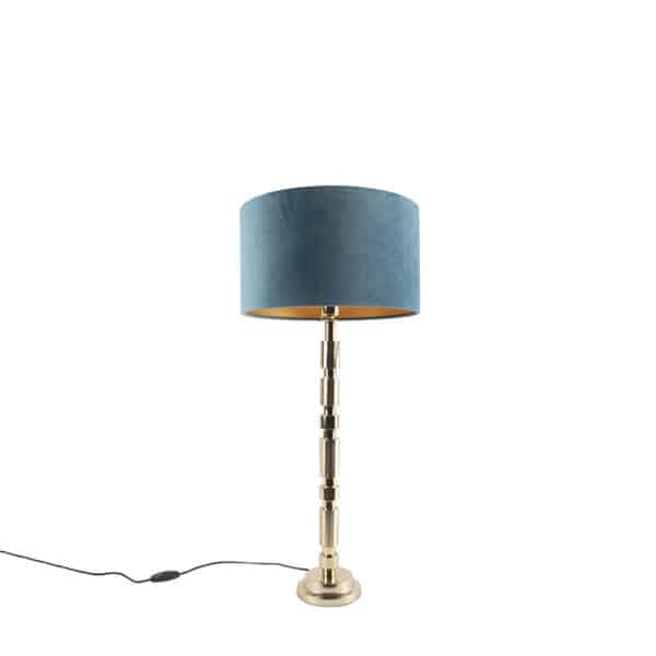 Art Deco Tischlampe Gold Samtschirm Blau 35 cm - Torre