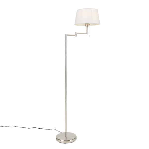 Klassische Stehlampe Stahl mit weißem Schirm verstellbar - Ladas