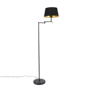 Klassische Stehlampe schwarz verstellbar mit schwarz mit goldenem Schirm - Ladas