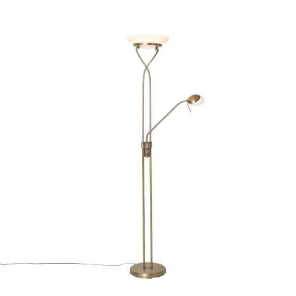 Stehlampe Bronze inkl. LED und Dimmer mit Leselampe - Empoli