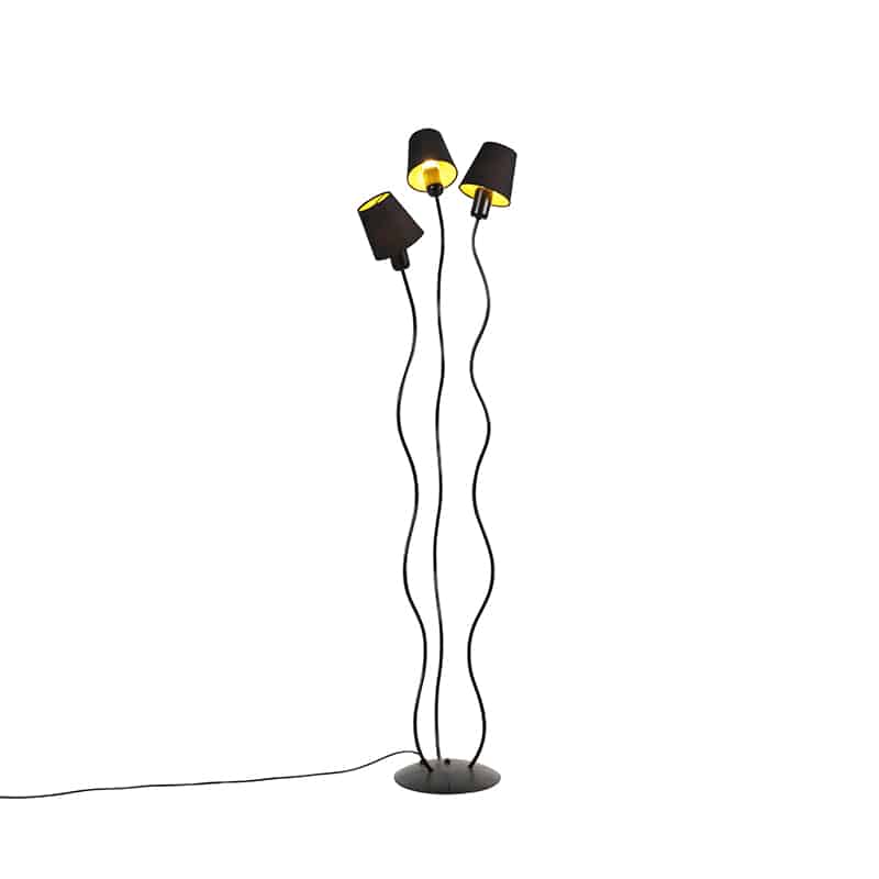 Design Stehleuchte schwarz 3-Lichter mit Klemmkappen - Wimme