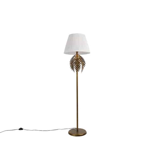 Vintage Stehlampe Gold mit Faltenschirm weiß 45 cm - Botanica