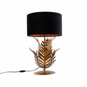 Vintage Tischlampe Gold mit Samtschirm schwarz 35 cm - Botanica