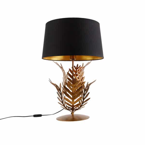 Tischlampe Gold mit schwarzem Baumwollschirm 40 cm - Botanica