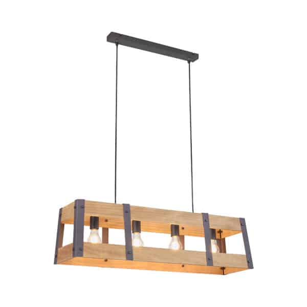 Industrielle Hängelampe schwarz mit Holz 4-Licht - Kiste