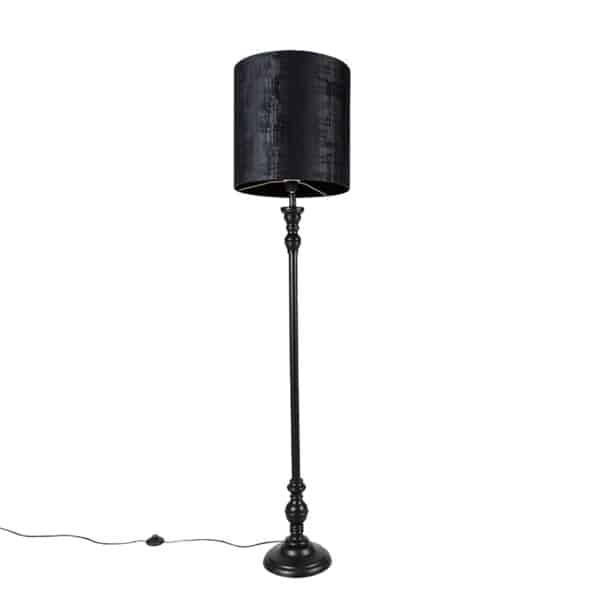 Klassische Stehlampe schwarz mit schwarzem Schirm 40 cm - Classico