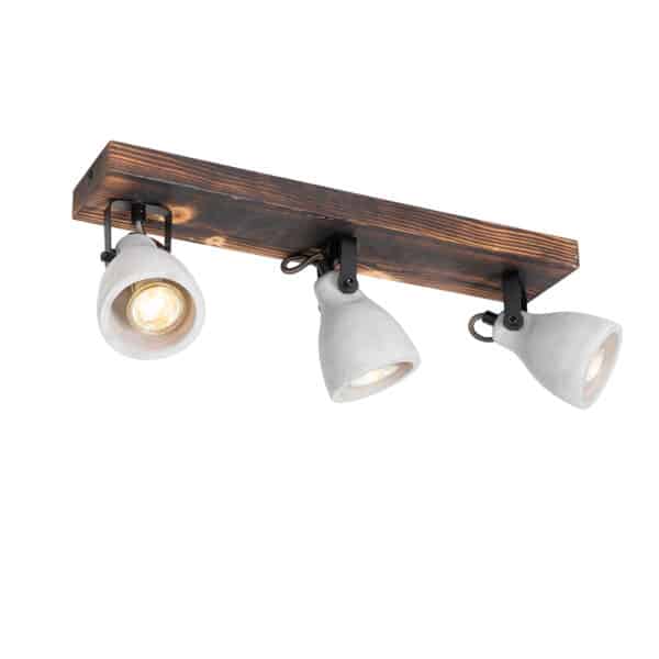 Industrielle Deckenlampe Holz mit Beton 3-flammig - Creto