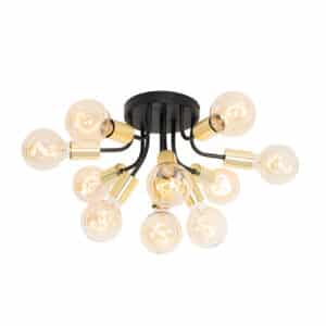 Moderne Deckenlampe schwarz mit goldenen 10-Lichtern - Juul