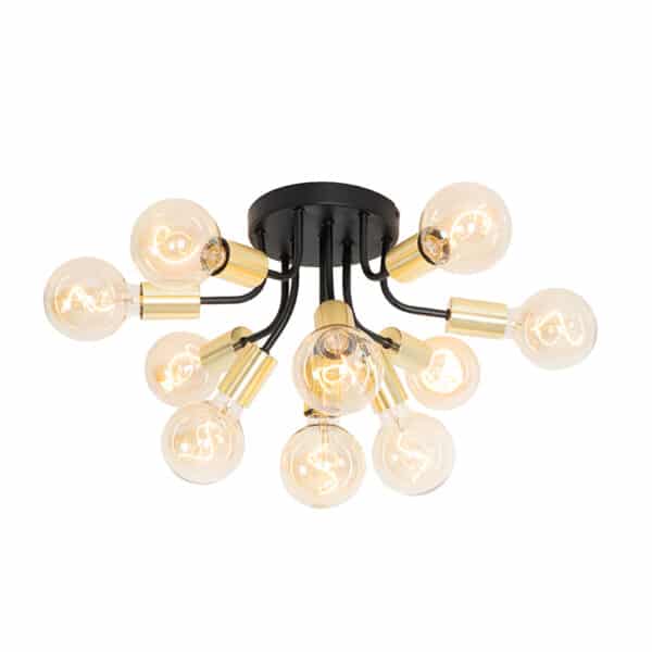 Moderne Deckenlampe schwarz mit goldenen 10-Lichtern - Juul