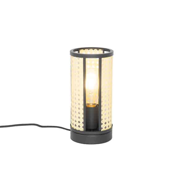 Orientalische Tischlampe schwarz mit Rattan 12 cm - Akira