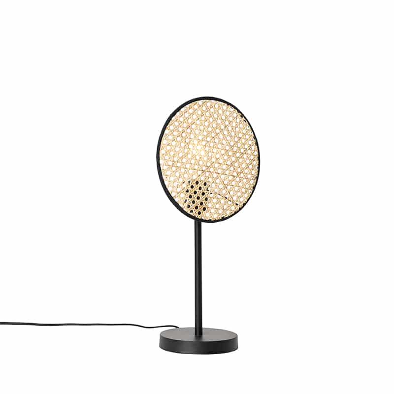 Country Tischlampe schwarz mit Rattan 25 cm - Kata