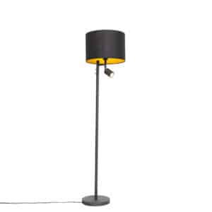 Stehlampe schwarz mit goldenem Interieur und Leselampe - Jelena