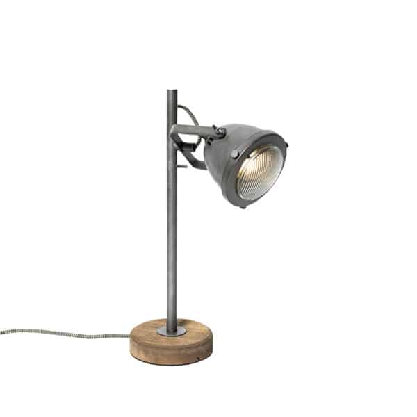 Industrielle Tischlampe Stahl mit Holz 45 cm - Emado