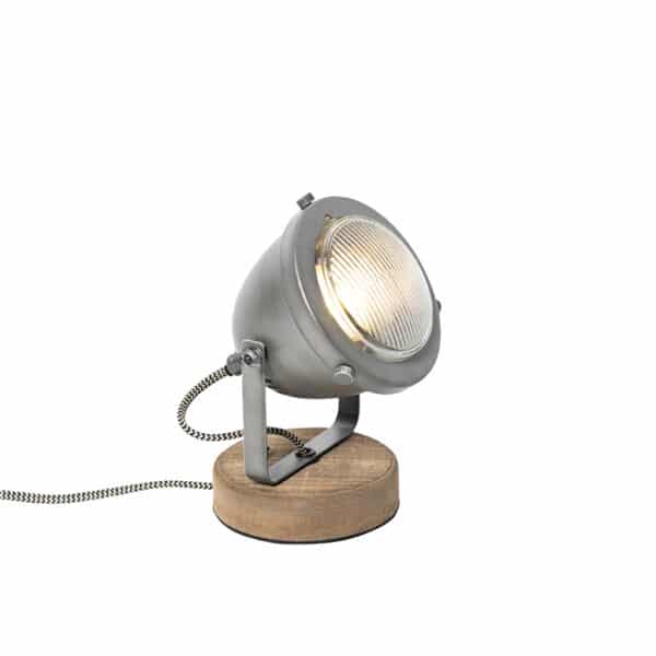 Industrielle Tischlampe Stahl mit Holz 16