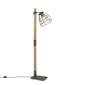 Industrielle Stehlampe dunkelgrau mit Holz - Arthur