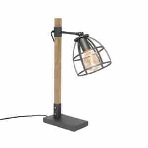 Industrielle Tischlampe dunkelgrau mit Holz - Arthur