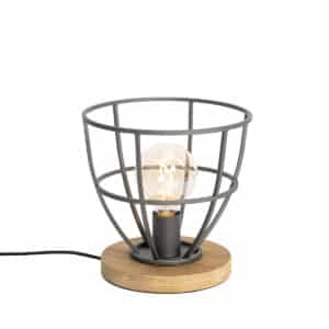 Industrielle Tischlampe dunkelgrau mit rundem Holz - Arthur