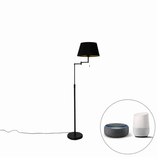 Smarte Stehlampe schwarz mit schwarzem Schirm inkl. Wifi A60 - Ladas Deluxe