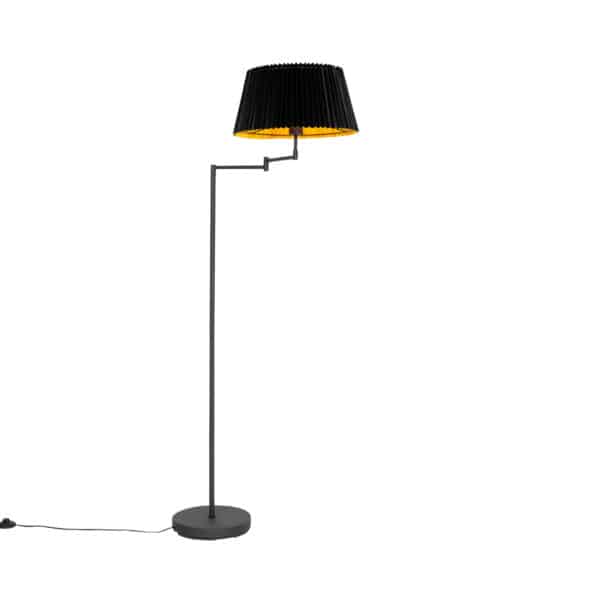 Stehlampe schwarz mit schwarzem Faltenschirm und verstellbarem Arm - Ladas Deluxe