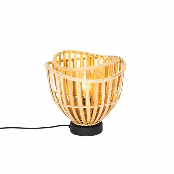 Orientalische Tischlampe schwarz mit natürlichem Bambus - Pua