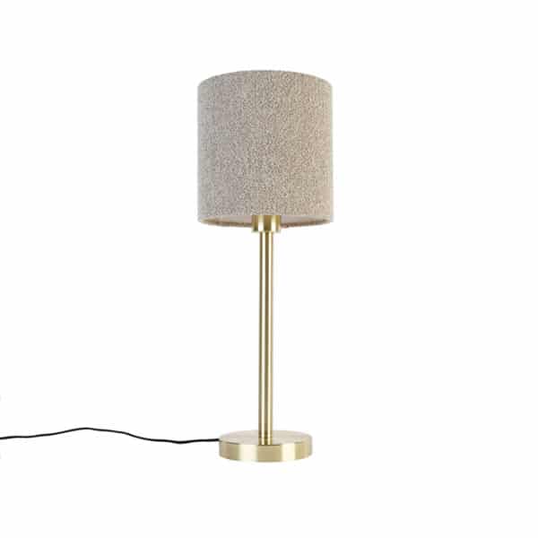 Klassische Tischlampe Messing mit Boucle-Schirm Taupe 20 cm - Simplo