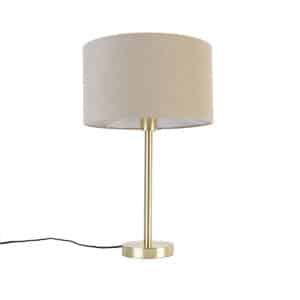 Klassische Tischlampe Messing mit Schirm hellbraun 35 cm - Simplo