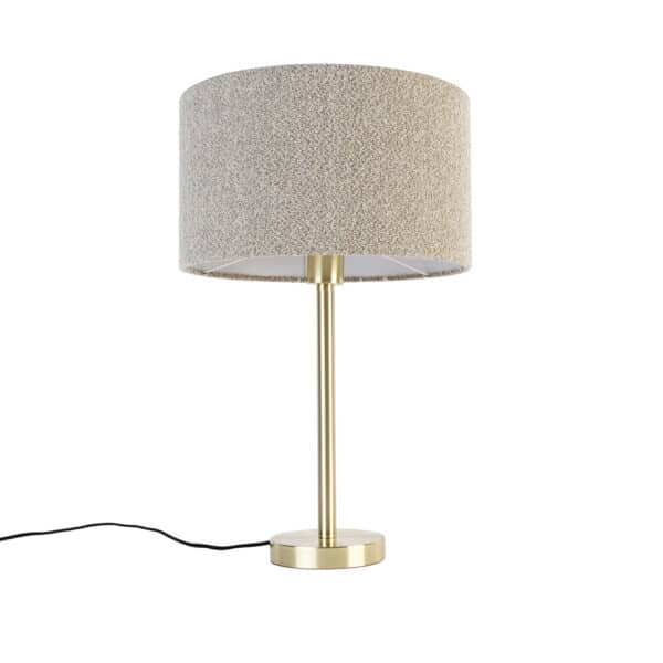 Klassische Tischlampe Messing mit Boucle-Schirm Taupe 35 cm - Simplo