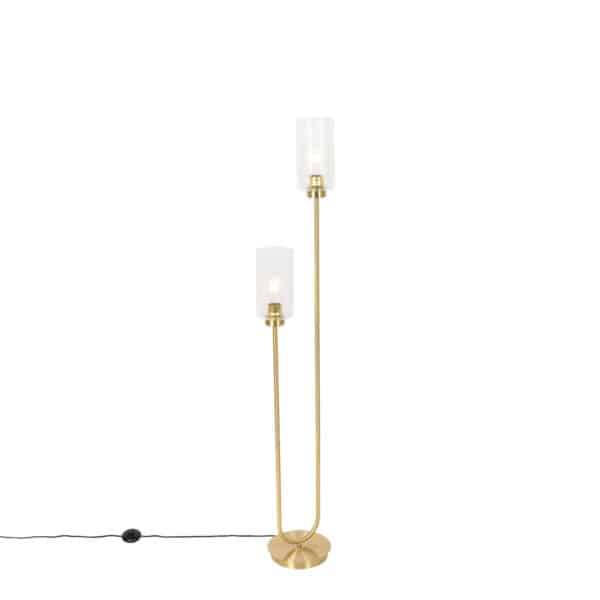 Art-Deco-Stehlampe Gold mit Glas 2-flammig - Laura