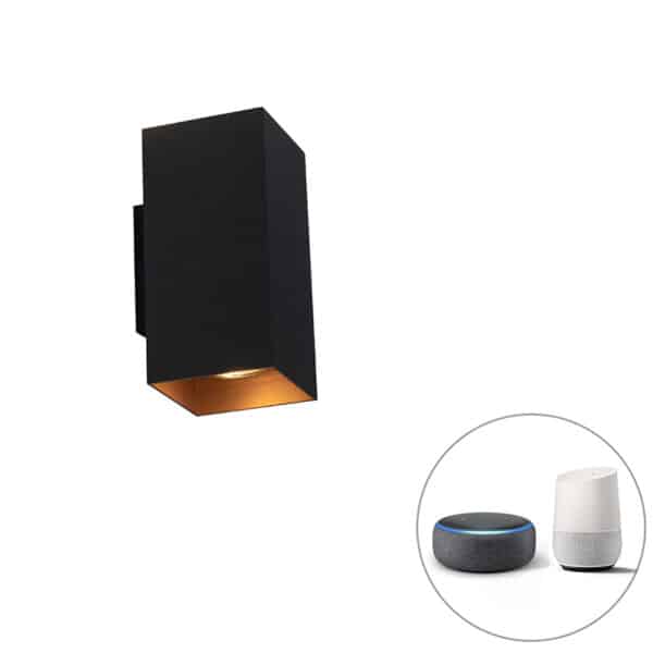 Smarte Wandleuchte schwarz mit goldenem Quadrat inkl. 2 WiFi GU10 - Sab