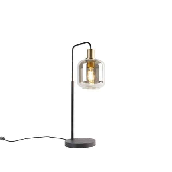 Smarte Tischlampe schwarz mit Gold und Rauchglas inkl. WiFi A60 - Zuzanna