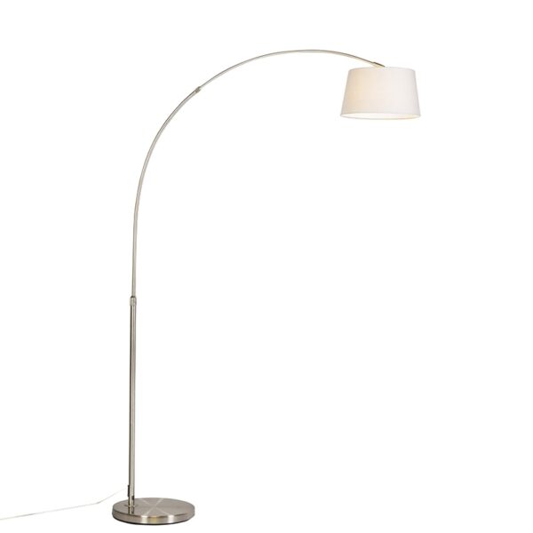 Moderne Bogenlampe aus Stahl mit weißem Stoffschirm - Arc Basic