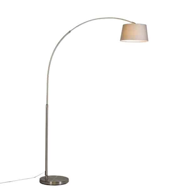 Moderne Bogenlampe Stahl mit grauem Stoffschirm - Arc Basic