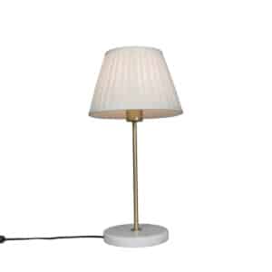 Retro Tischlampe Messing mit Plissee Schirm Creme 25 cm - Kaso