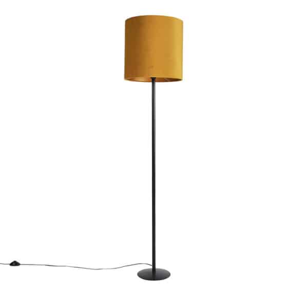 Schwarze Stehlampe mit Veloursschirm Ocker mit Gold 40 cm - Simplo