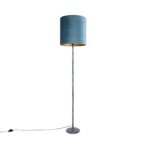 Stehlampe antik grau Veloursschirm blau 40 cm - Simplo