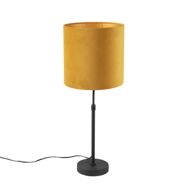 Tischlampe schwarz mit Veloursschirm gelb mit Gold 25 cm - Parte