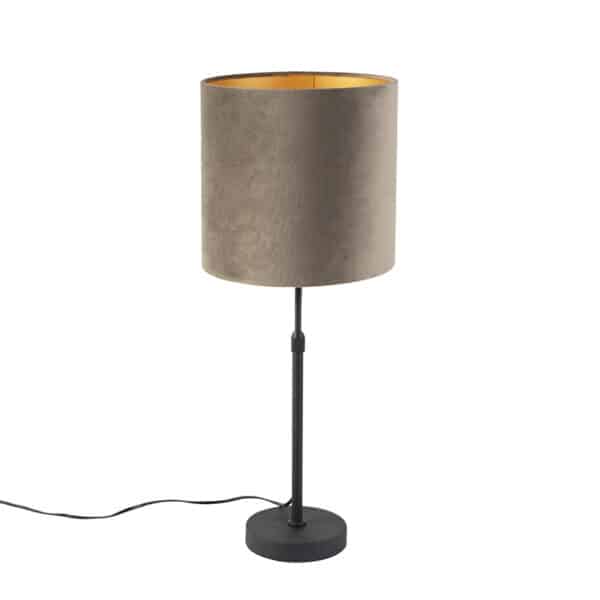 Tischlampe schwarz mit Samtschirm taupe mit Gold 25 cm - Parte