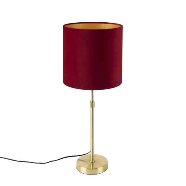 Tischlampe Gold / Messing mit Veloursschirm rot 25 cm - Parte