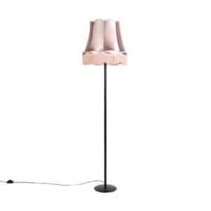 Retro Stehlampe schwarz mit Granny Schirm rosa 45 cm - Simplo