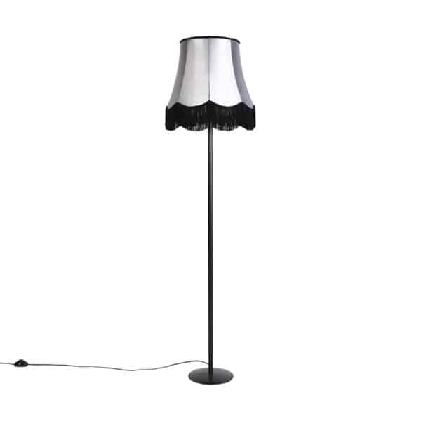 Retro Stehlampe schwarz mit Granny Schirm schwarz mit grau 45 cm - Simplo