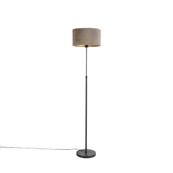 Stehlampe schwarz mit Samtschirm taupe mit Gold 35 cm - Parte