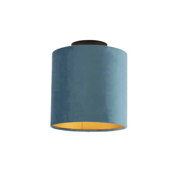 Deckenleuchte mit Veloursschirm blau mit Gold 20 cm - Combi schwarz